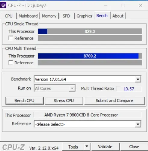 9800x3D CPU-Z Benchmark Skorları | Techolay Sosyal