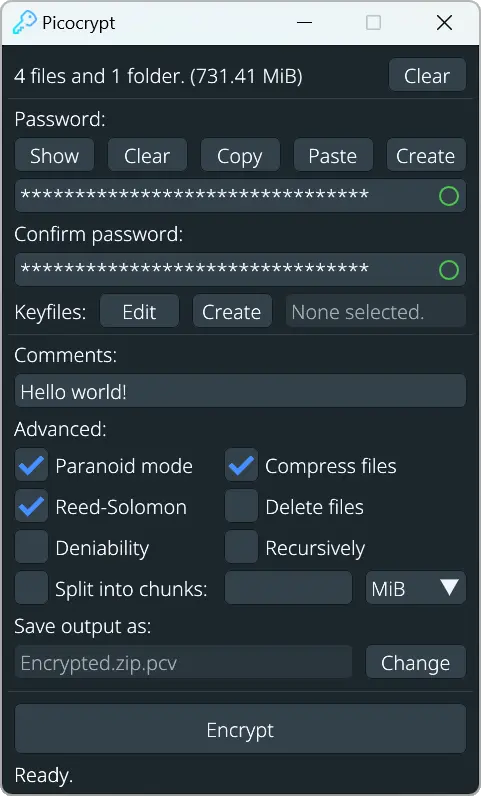 Picocrypt Uygulama Görünümü