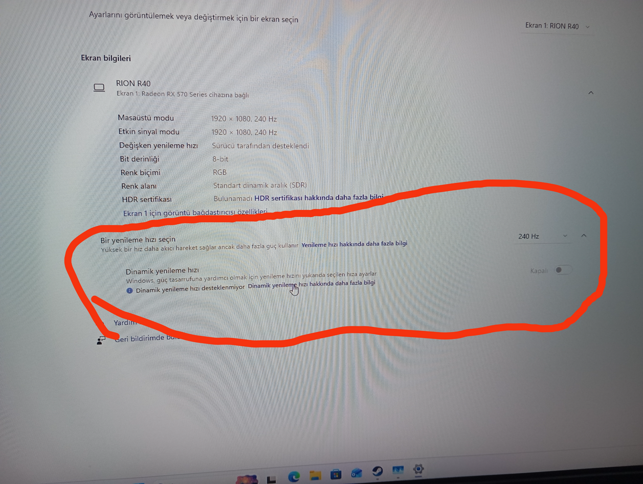 Çözüldü: RX 570 ile 240 Hz monitörde dinamik yenileme hızı neden