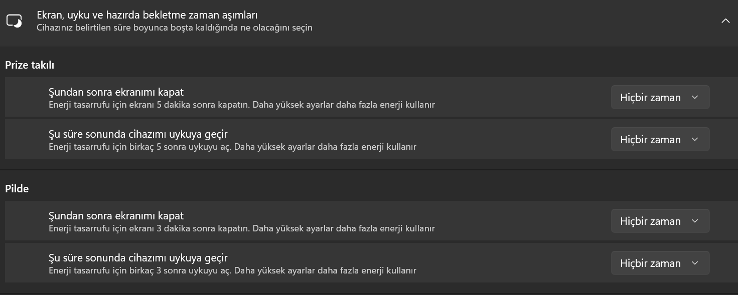 Mevcut ayarlarım