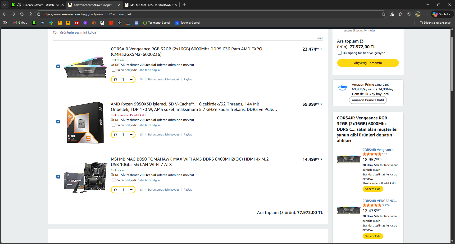 Amazon.com.tr Alışveriş Sepeti ve diğer 2 sayfa - Kişisel - Microsoft​ Edge 17.01.2026 22_12_42.webp
