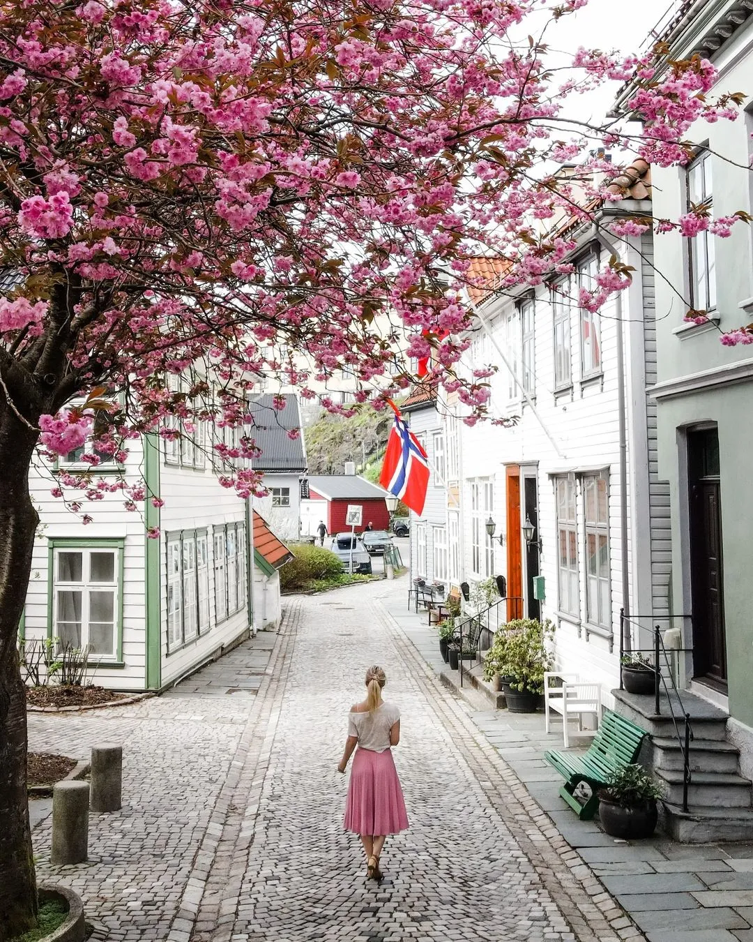 Cute outfits, Bergen streets and pink cherry blossoms, does it get any better   @iam_misstrav...webp
