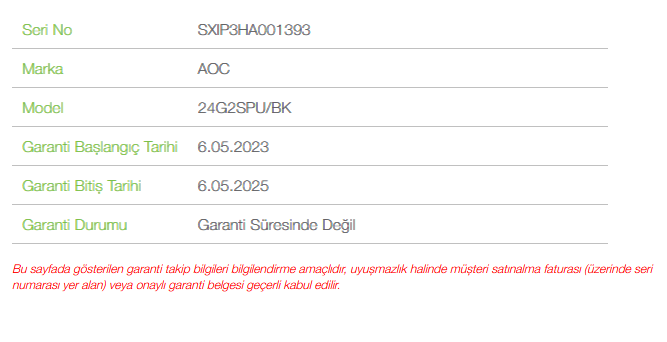 Benim monitörümün seri numarası