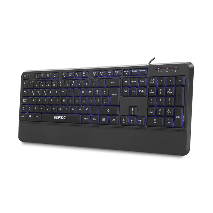 Everest KB-R61 BRIGHT Siyah USB 3 Renk Aydınlatmalı Q Sabit Bilek Destekli Multimedia Klavye.webp