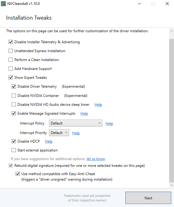 NVCleanstall Recommended Settings.webp