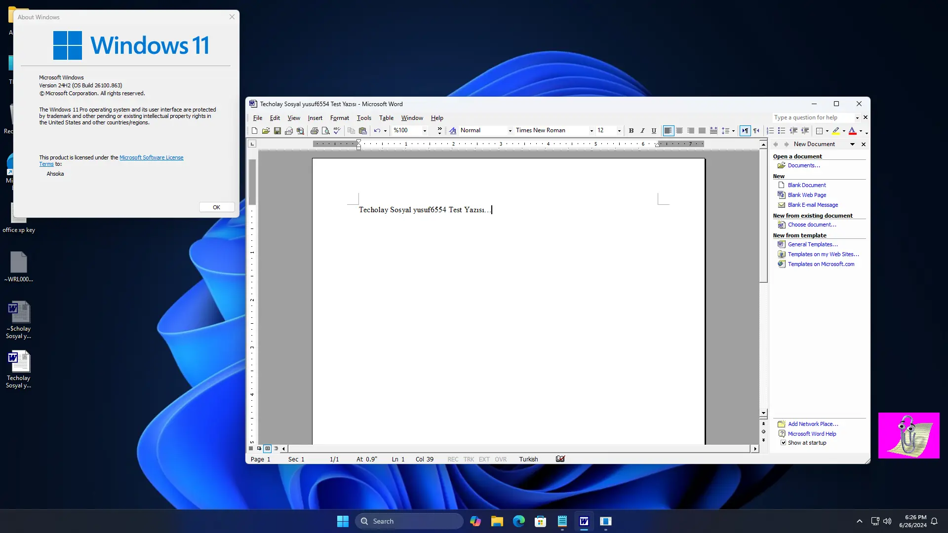 office xp - windows 11'de çalışıyor 3 - word 2002 belge kayıt.webp