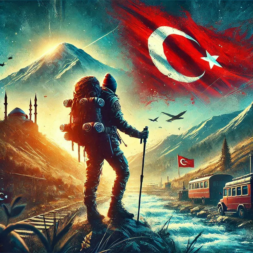 Trekking and Turkish flag themed artwork.webp