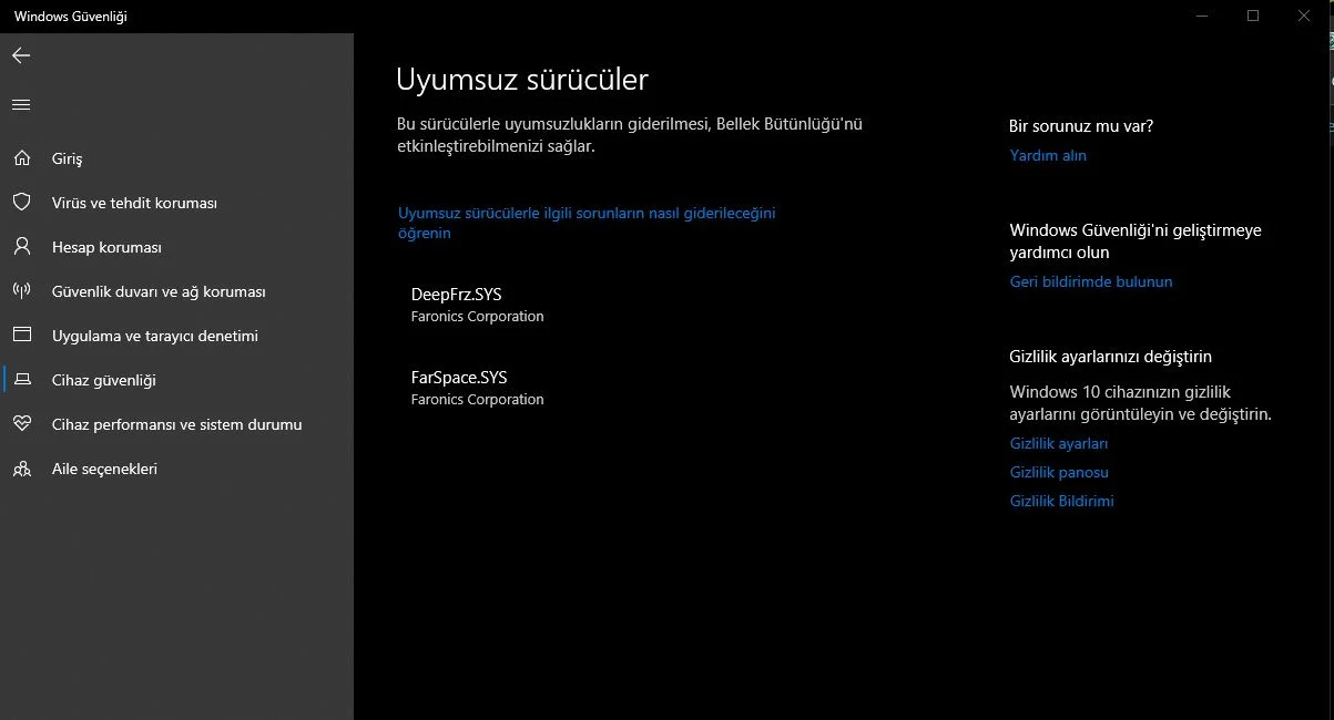 Uyumsuz Sürücüler Ekranı.webp
