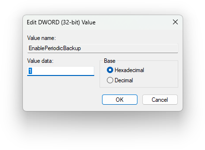 windows 10-11 otomatik kayıt defteri yedeklemeyi etkinleştirme 5.webp