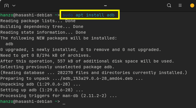 Linux'a paket yoneticisi ile ADB kurulumu