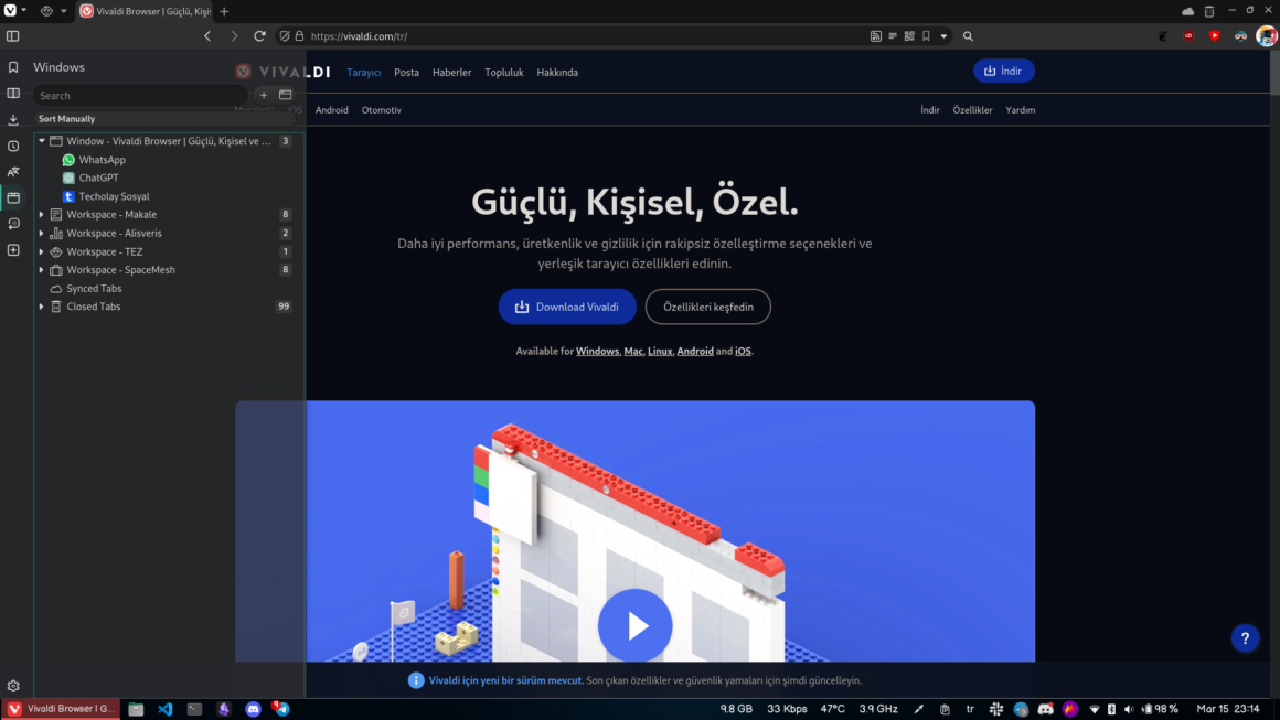 Vivaldi Tarayici Sayfasi