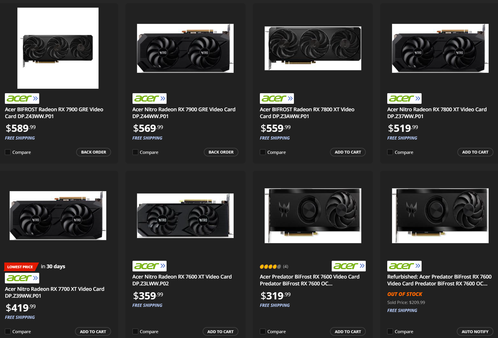 Acer, DIY Oyuncular İçin Radeon RX 7800 XT & 7700 XT Predator BiFrost & Nitro GPU'ları Piyasaya Sürüyor