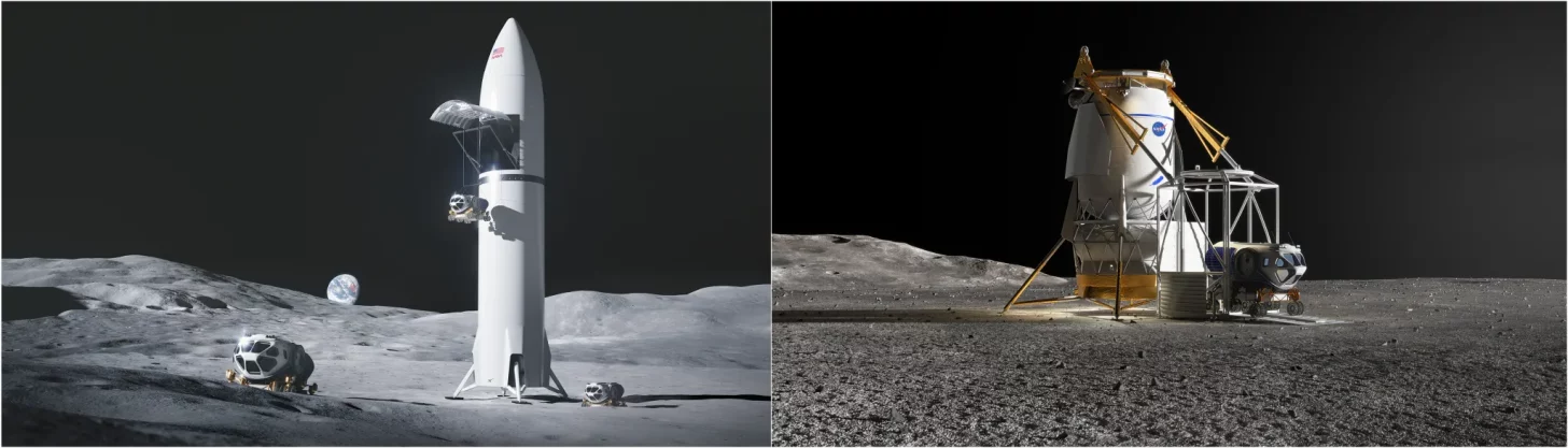 NASA'nın Ay görevleri için SpaceX ve Blue Origin tarafından tasarlanan kargo iniş araçları