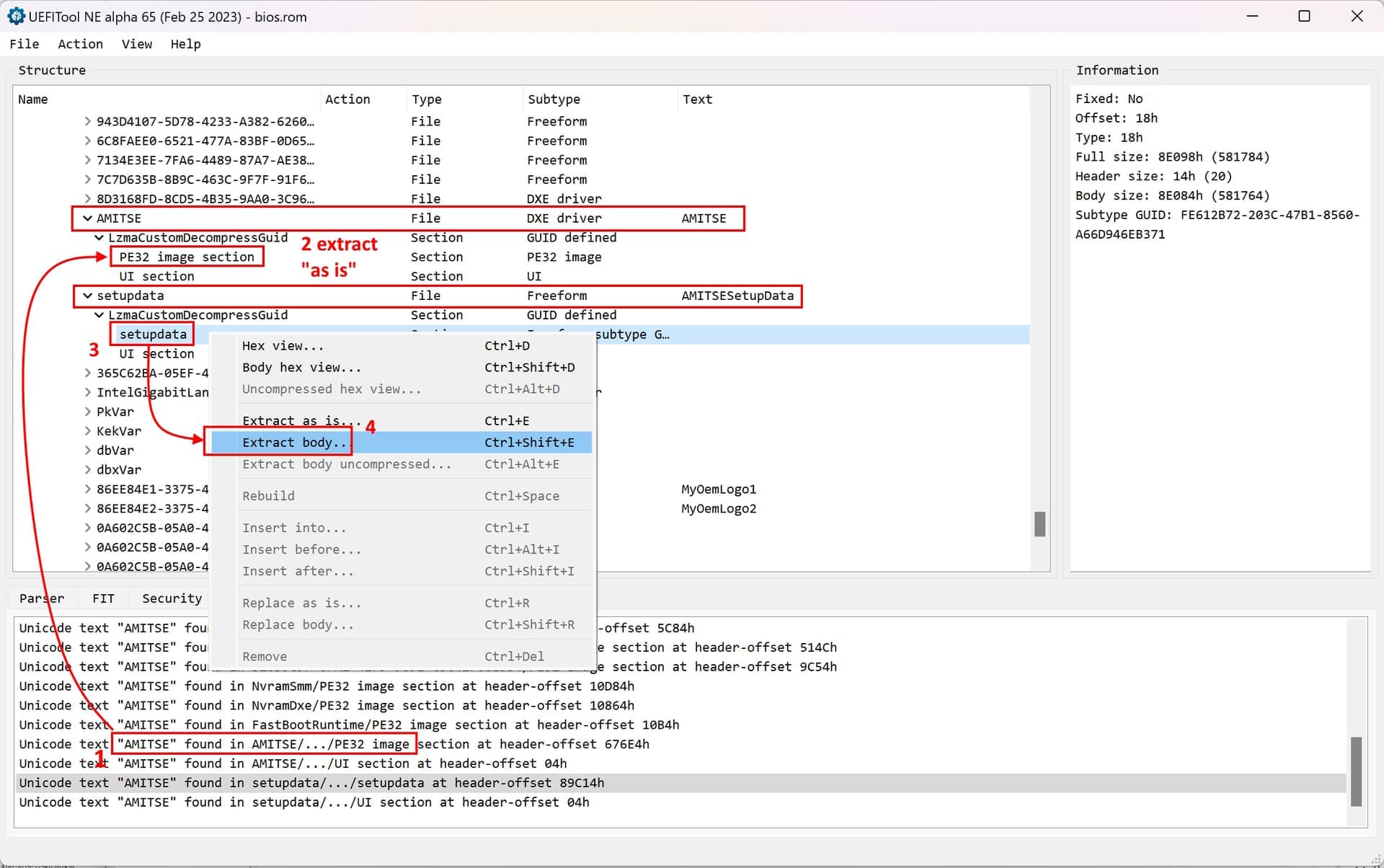 UEFI Tool NE'de setupdata Cikarma
