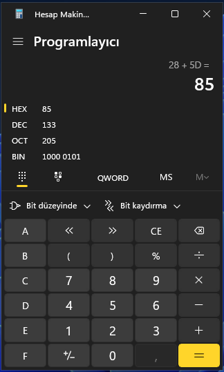 Hesap Makinesindeki Sonuc