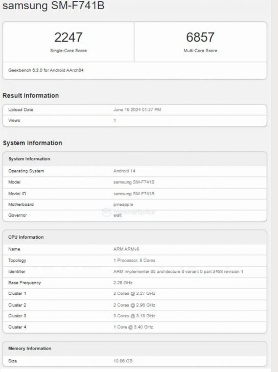 Galaxy Z Flip 6 için Geekbench listesi