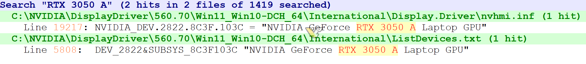 RTX 3050 A in Nvidia drivers