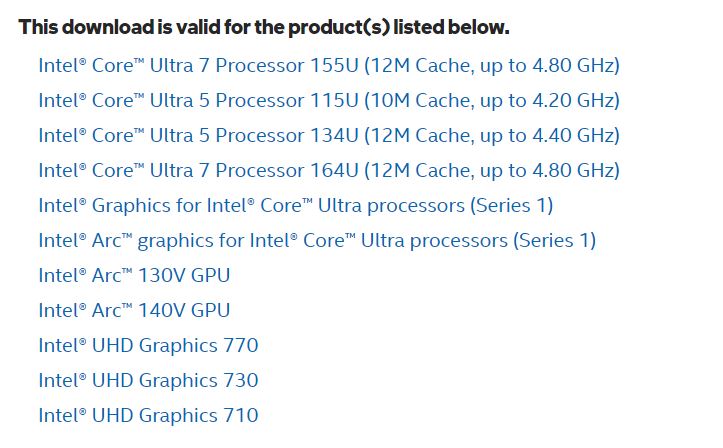 Intel Arc 140V and 130V GPU driver support