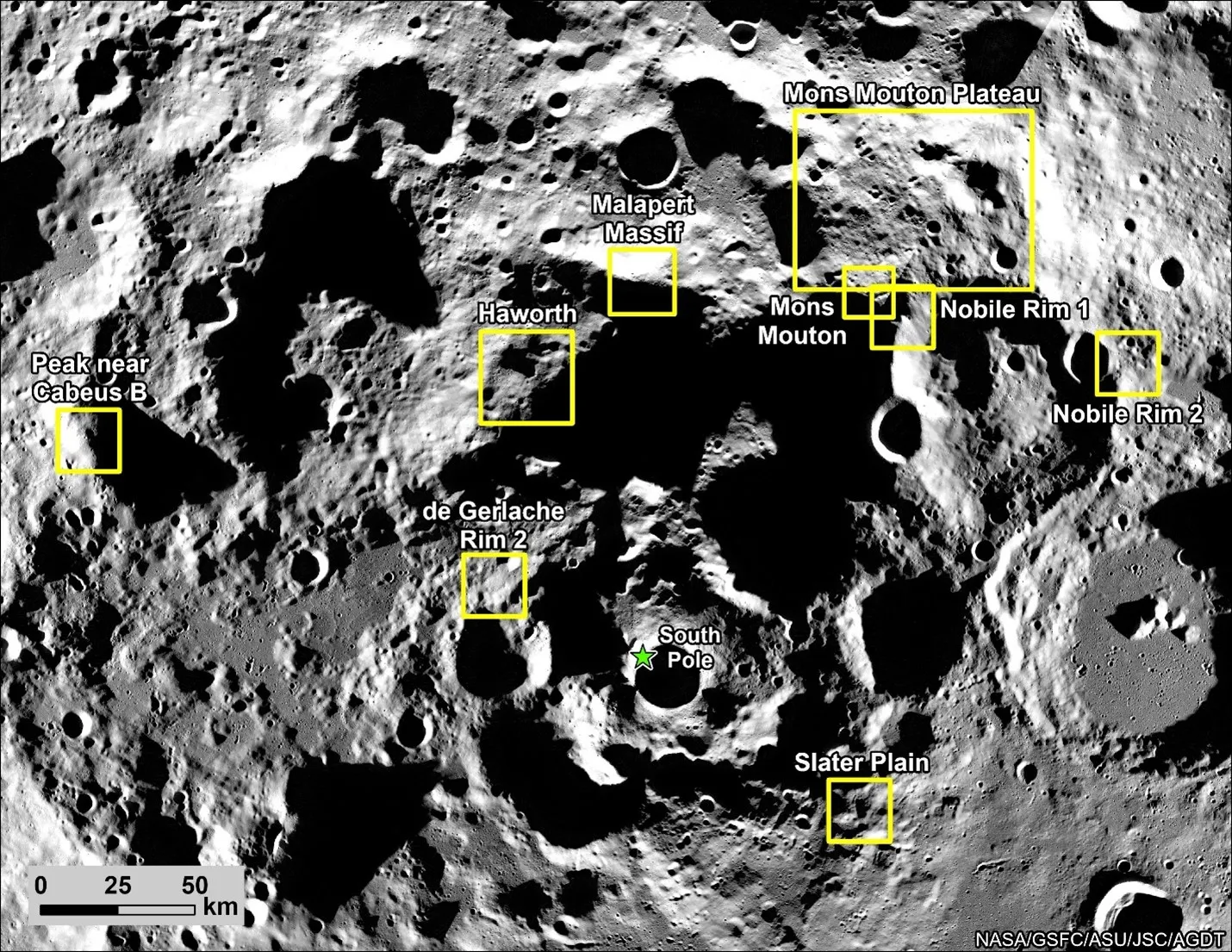 Apollo çağından beri ilk Ay inişi için Artemis III için belirlenen dokuz alanlarının NASA görseli