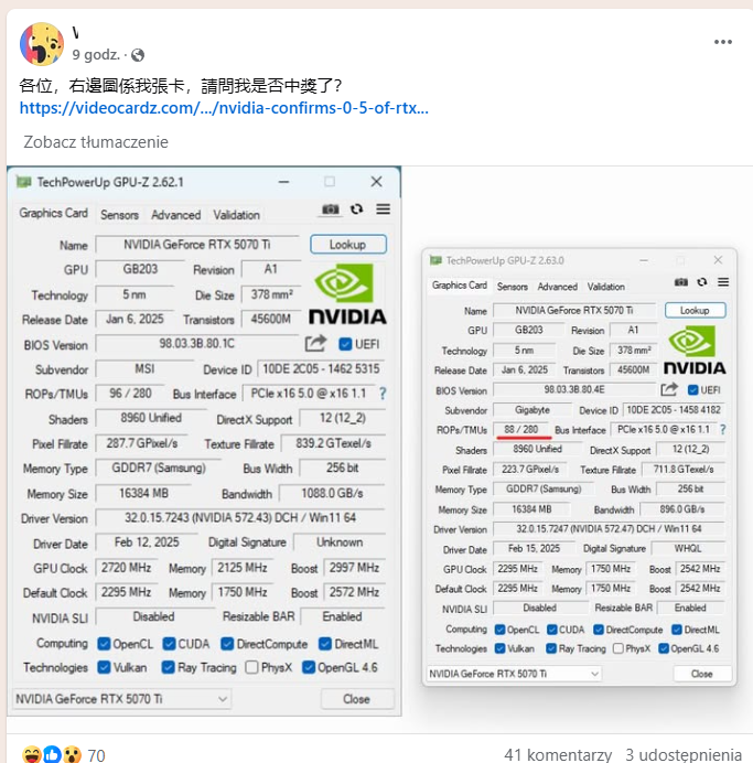 RTX 5070 Ti azalan ROP'lar