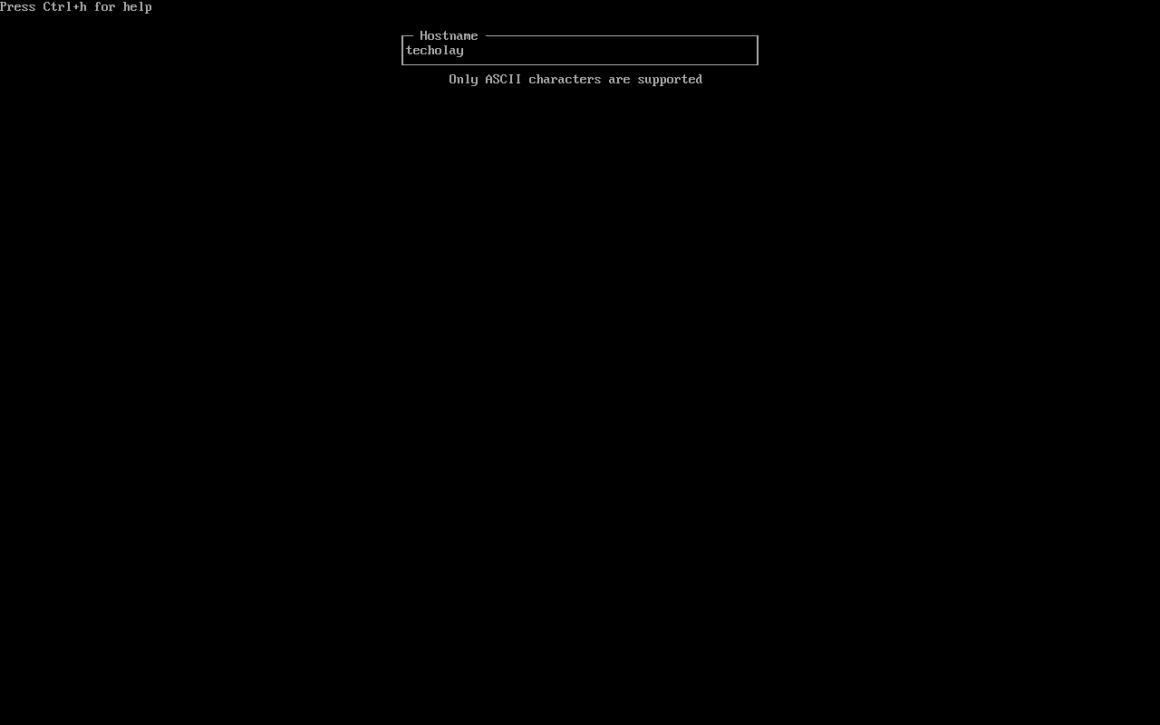 Archinstall aracında sistem isminin belirlendiği Hostname menüsü.