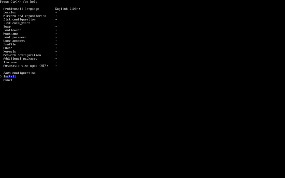 Archinstall kurulumunun son adımı.
