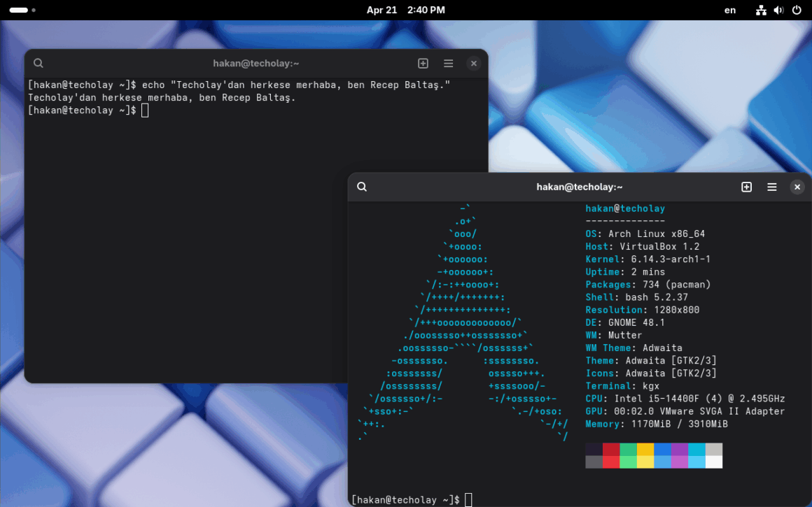 GNOME masaüstü ortamındaki bir terminal ekran görüntüsü.