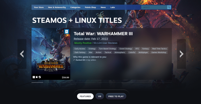 Steam'in arayüzündeki Linux uyumlu oyunlar.