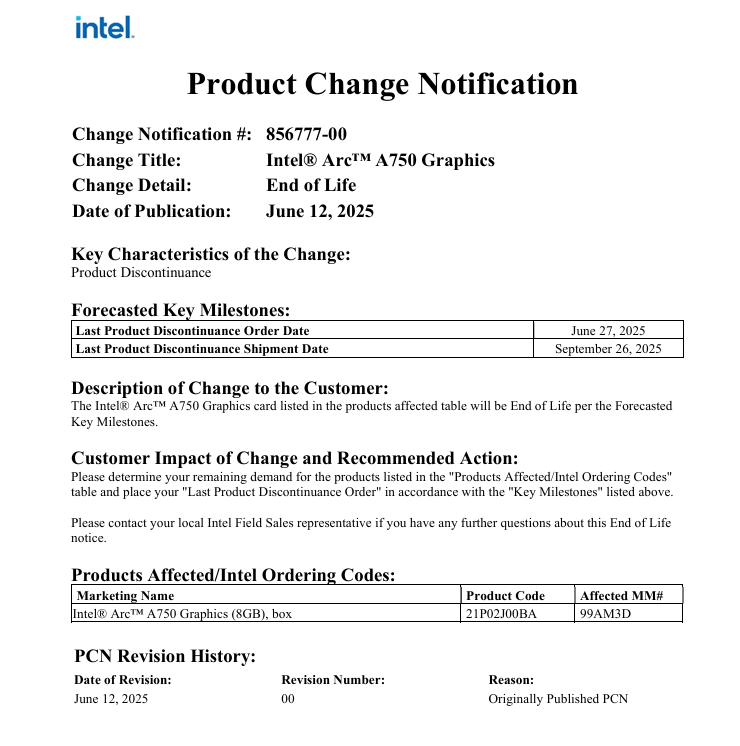 PCN Intel Arc A750