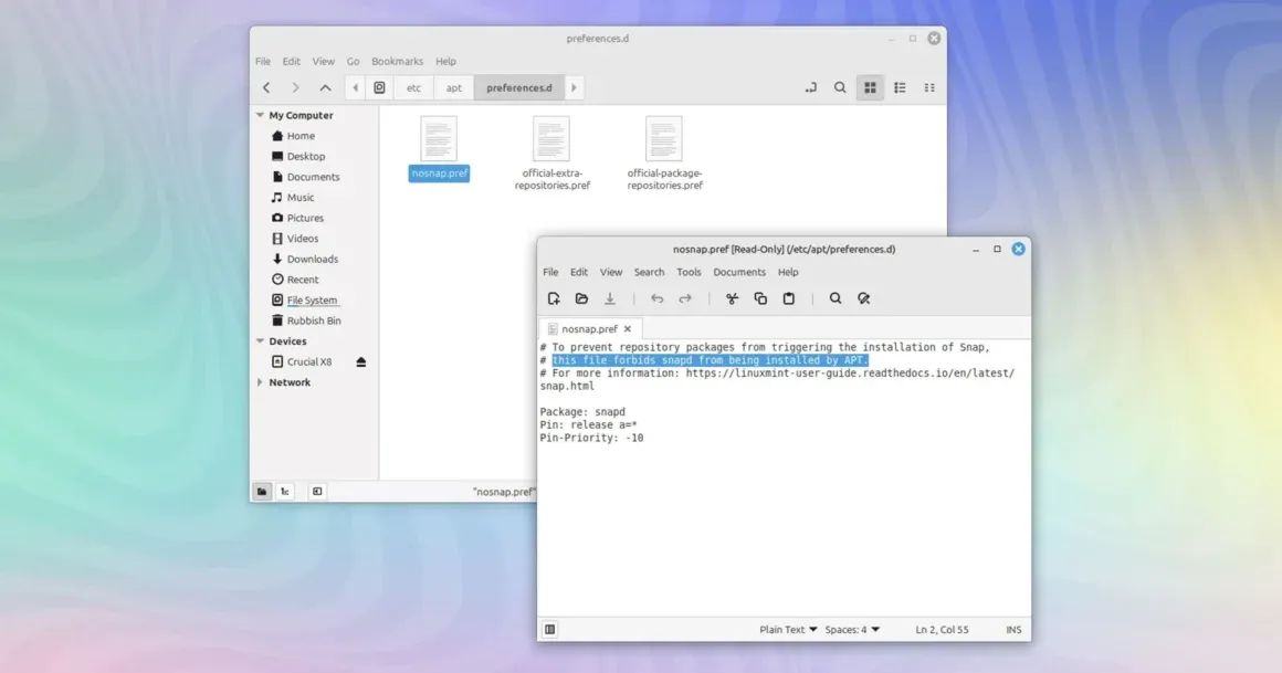 Linux Mint'teki "No Snap" dosyası
