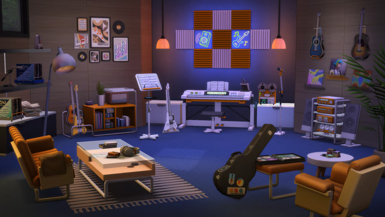 The Sims 4 Music Den Kit ile hazırlanmış müzik odası