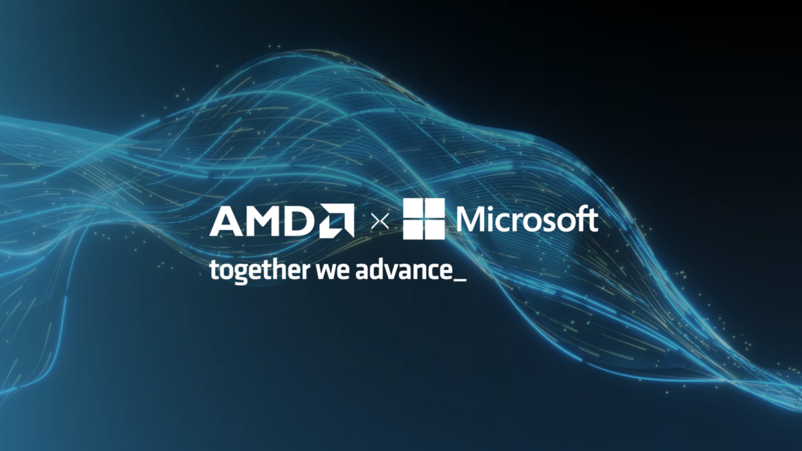 AMD ve Microsoft iş birliğini temsil eden logolu görsel