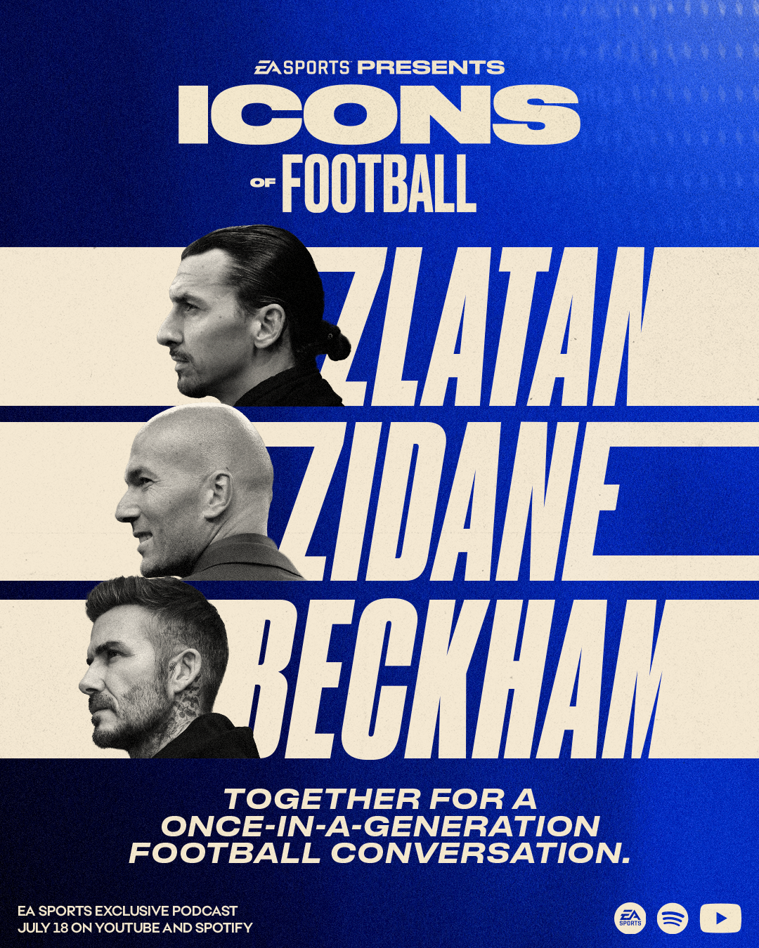 Beckham, Zidane ve Zlatan Icons of Football dikey tanıtım görseli