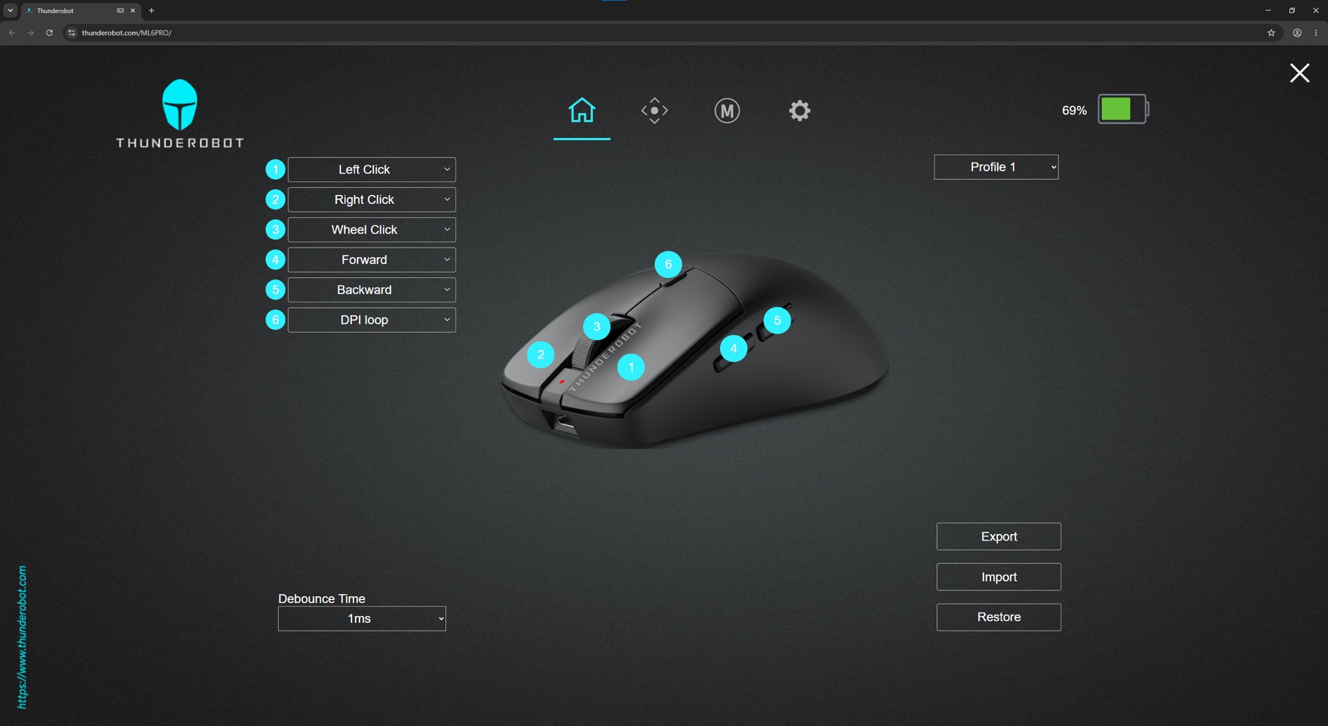 Thunderobot ML6Pro 8K tuş atama ekranı