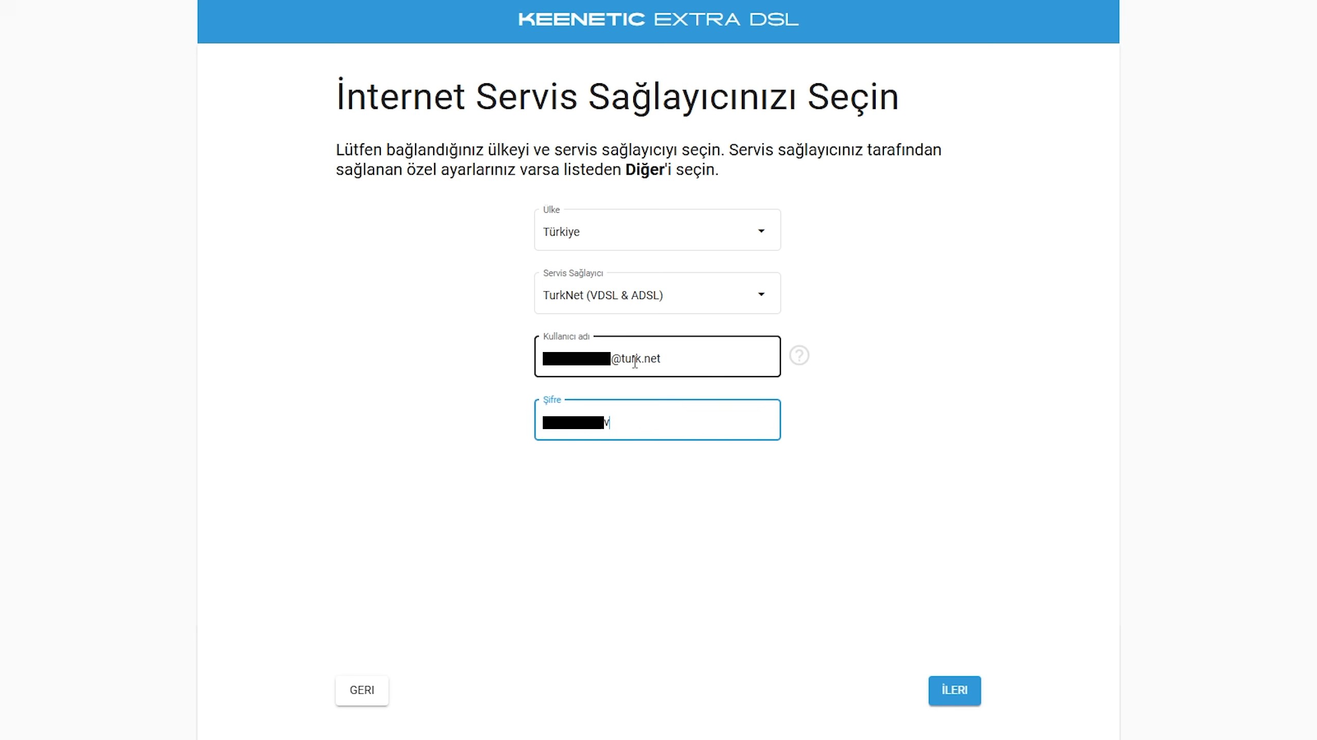 Keenetic PPPoE kullanıcı adı ve parola giriş ekranı