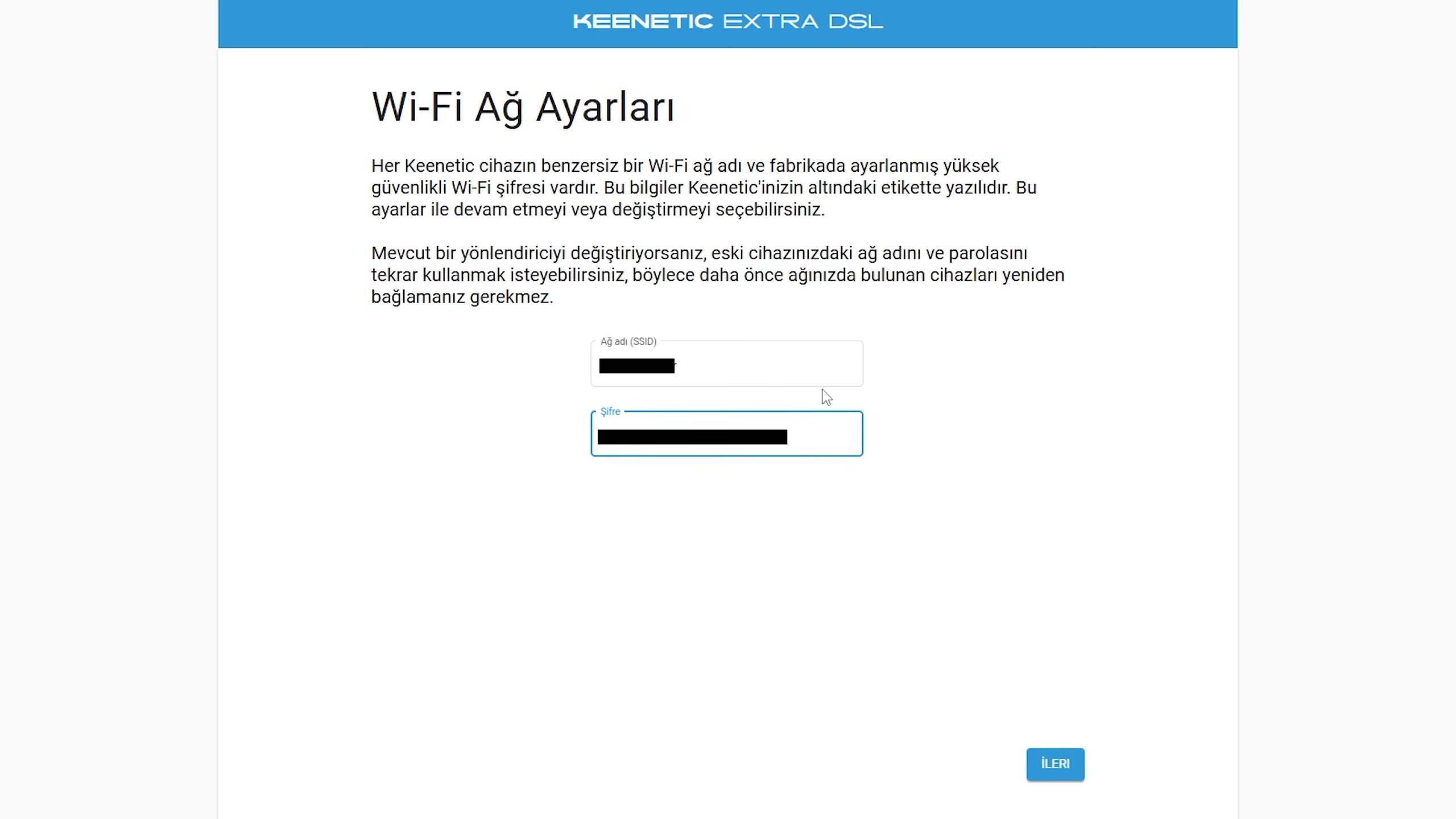 Keenetic Wi-Fi ağ adı ve parola ayarları ekranı