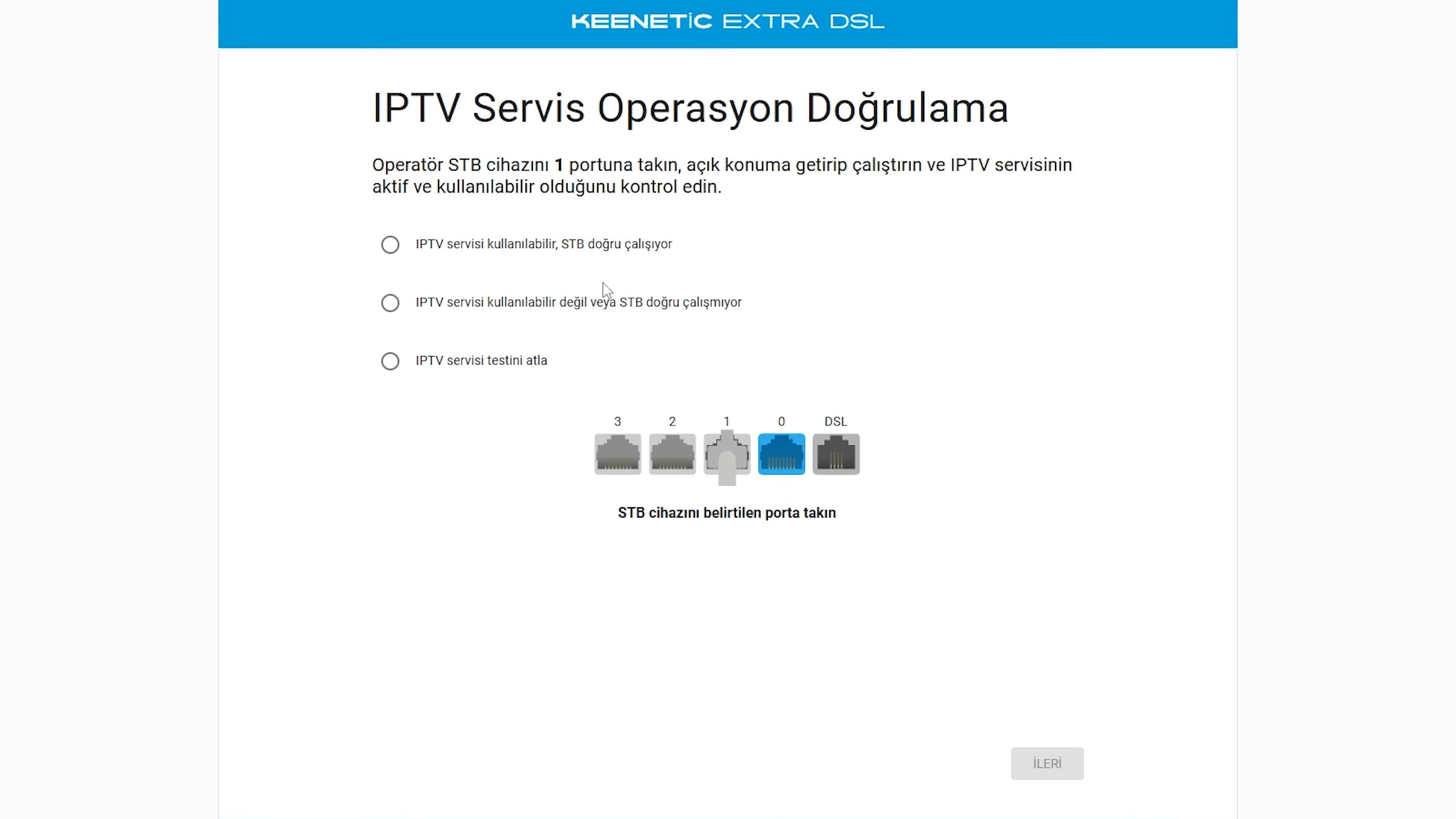 Keenetic IPTV servis sağlayıcısı doğrulama ekranı
