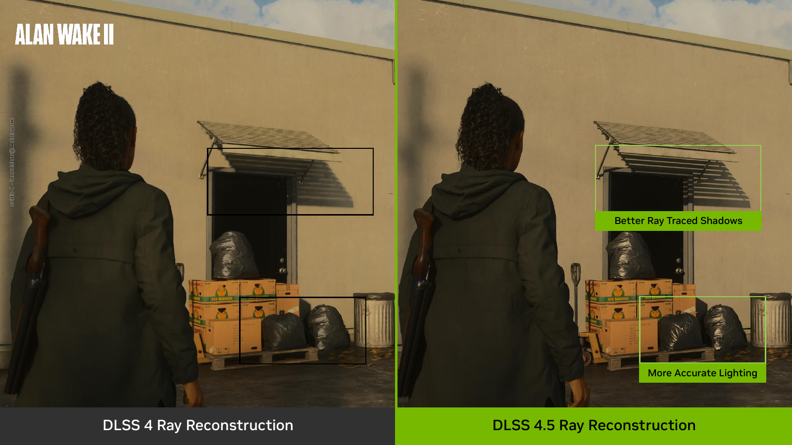 Alan Wake 2'de DLSS 4 ve DLSS 4.5 Ray Reconstruction karşılaştırması