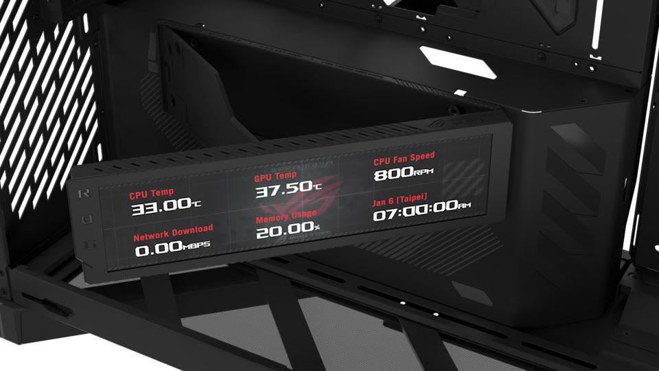ROG Cronox ARGB kasadaki 9,2 inç sistem izleme ekranı