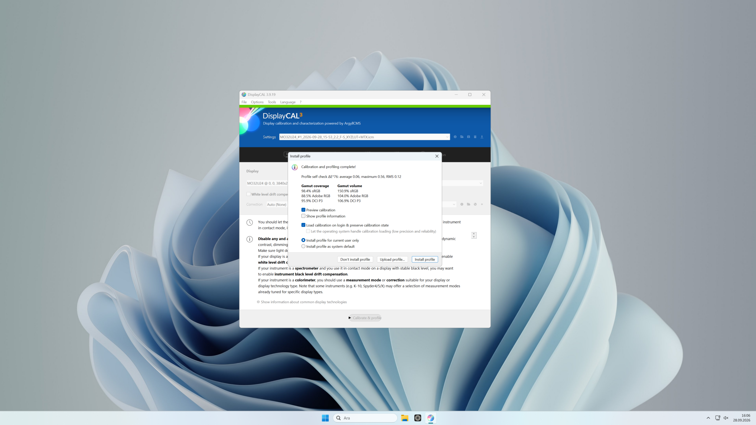Gigabyte MO32U24 DisplayCAL renk testi