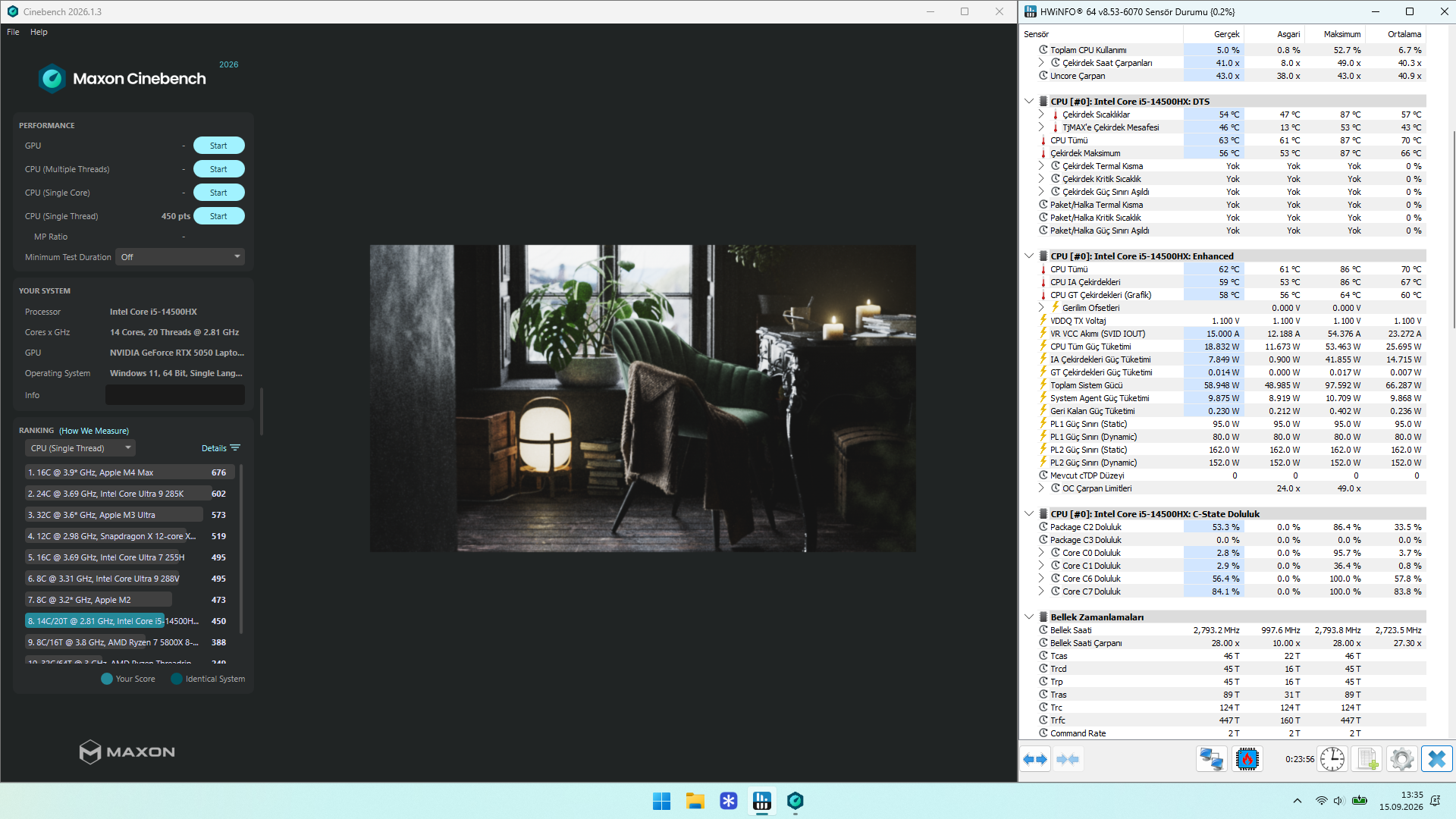 Lenovo LOQ 15IRX10 Cinebench 2026 tek iş parçacığı testi