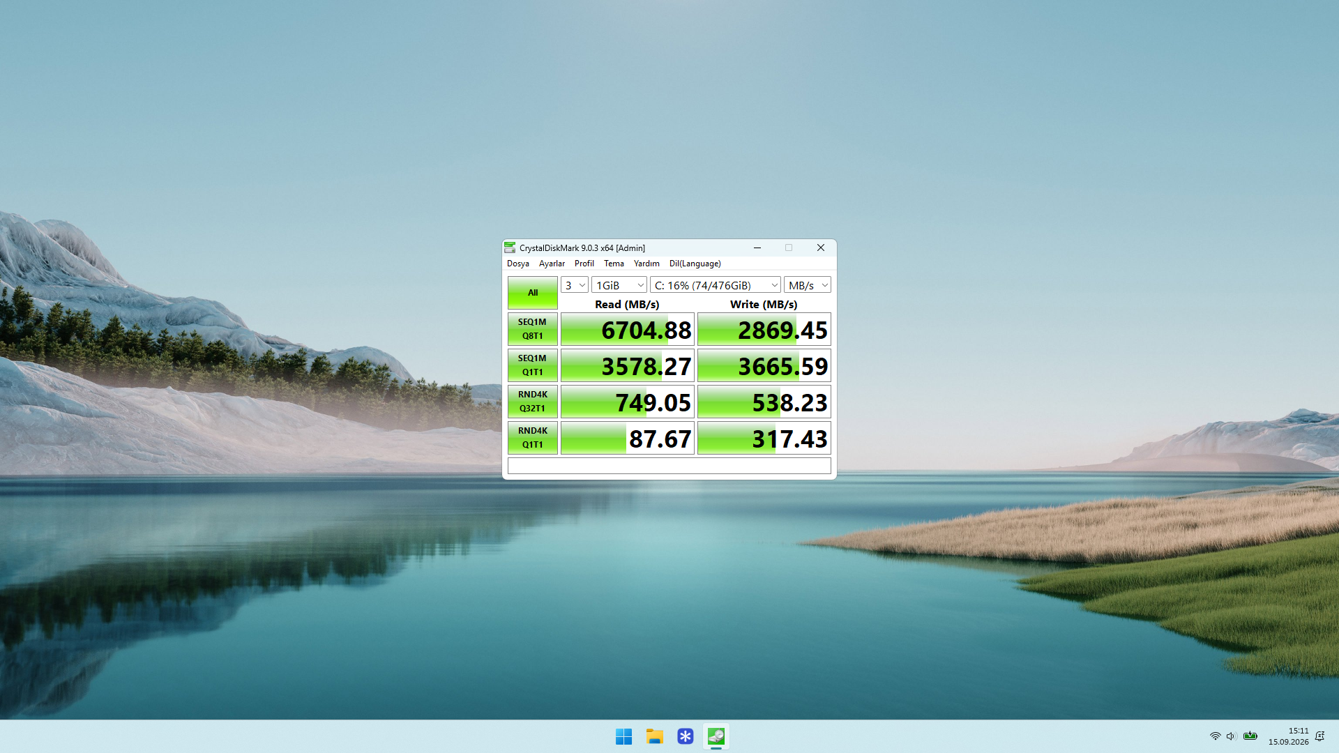 Micron 2500 SSD CrystalDiskMark okuma ve yazma testi