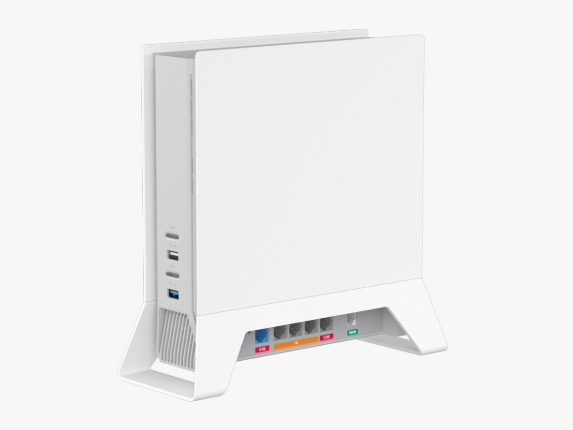 Keenetic Titan SE Wi-Fi 7 modem yönlendiricinin ön ve bağlantı portları görünümü