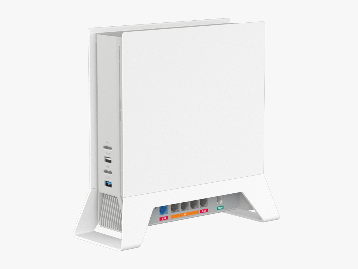 Keenetic Titan SE Wi-Fi 7 modem yönlendiricinin ön ve bağlantı portları görünümü