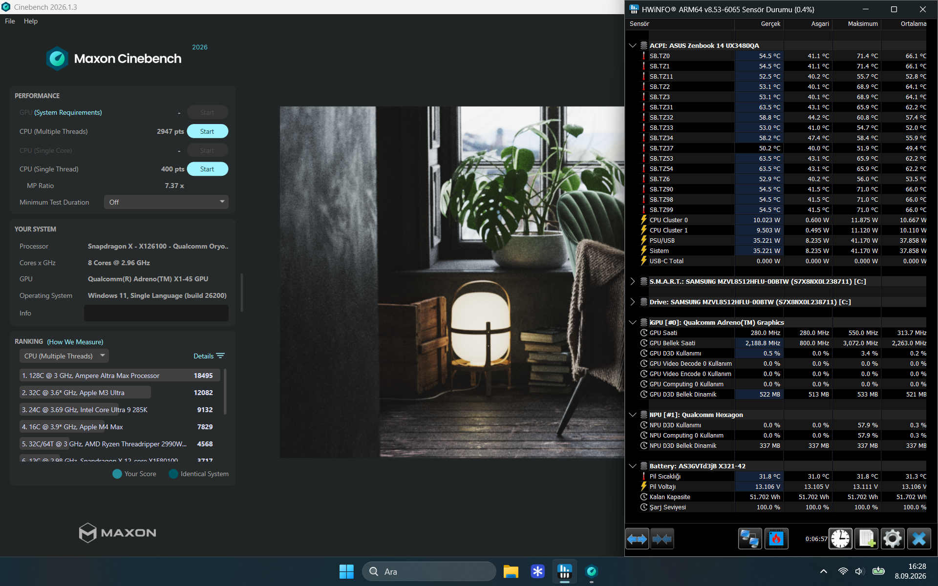 Cinebench 2026 çoklu iş parçacığı testinde 2947 puan