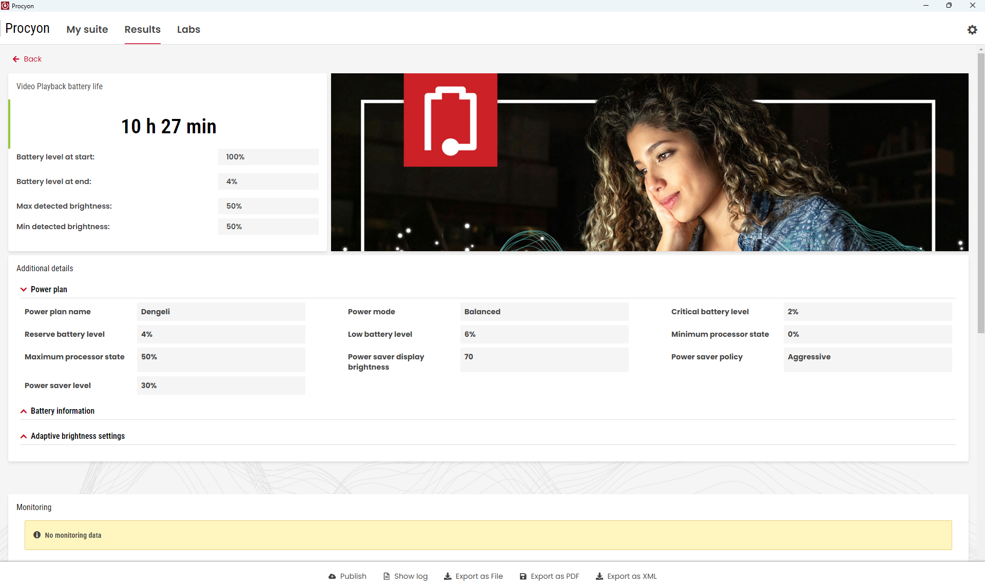 Procyon video oynatma pil testinde 10 saat 27 dakika sonucu