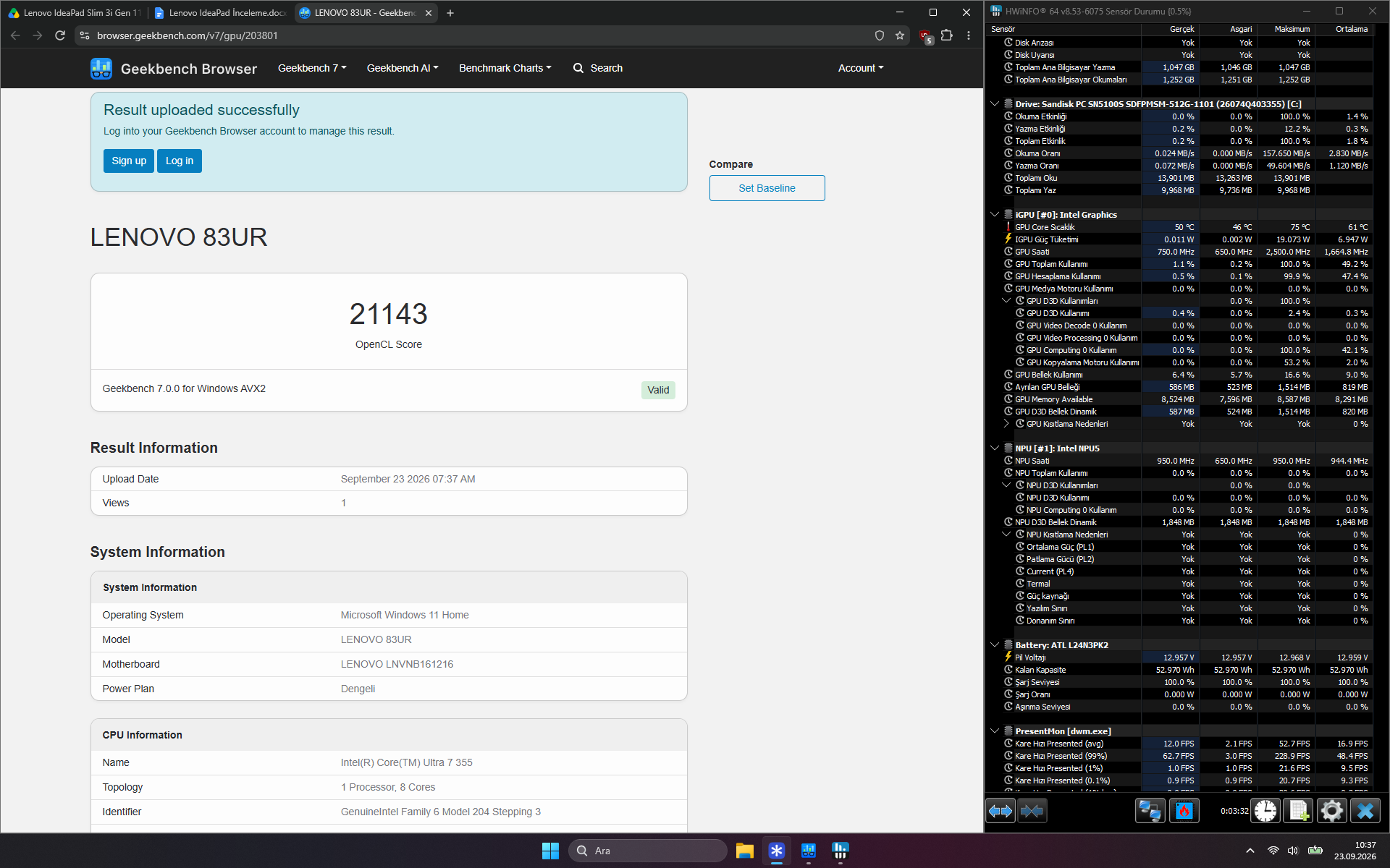 Geekbench 7 OpenCL testinde 21143 puan