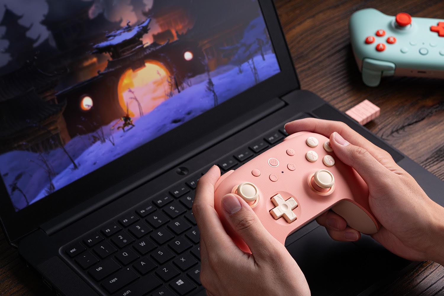 8BitDo kontrolcüsü ve dizüstü bilgisayar